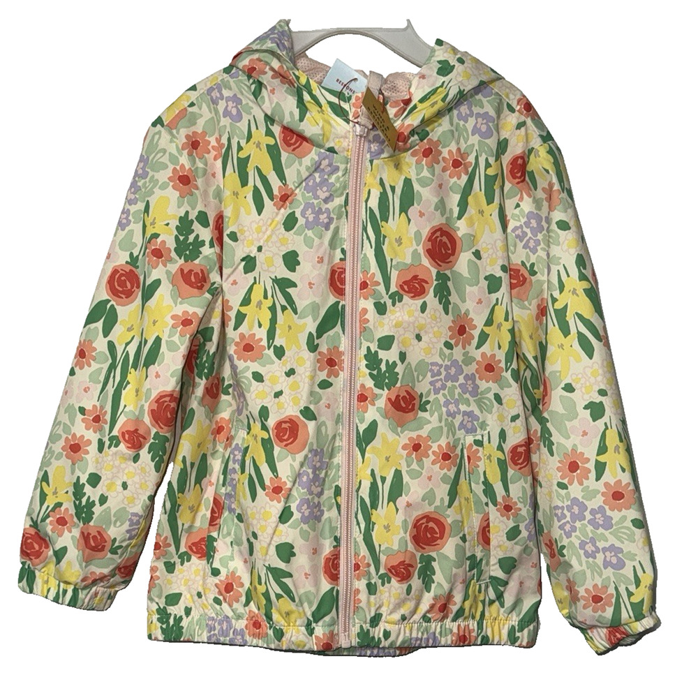 Cat & Jack Girls 5T Jacket Windbreak Hooded Floral Water Resistant Lightweight